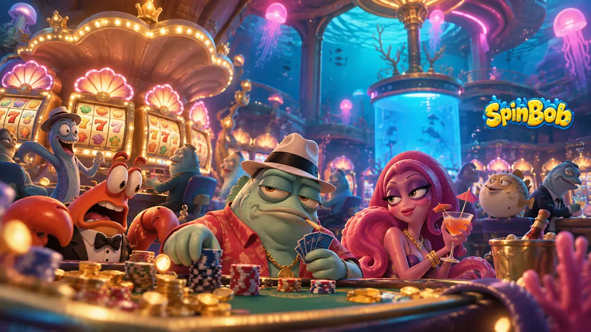 Spinbob card table scene with reef characters playing poker
