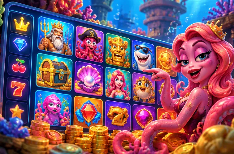 Spinbob slot reels illustration with a mermaid host